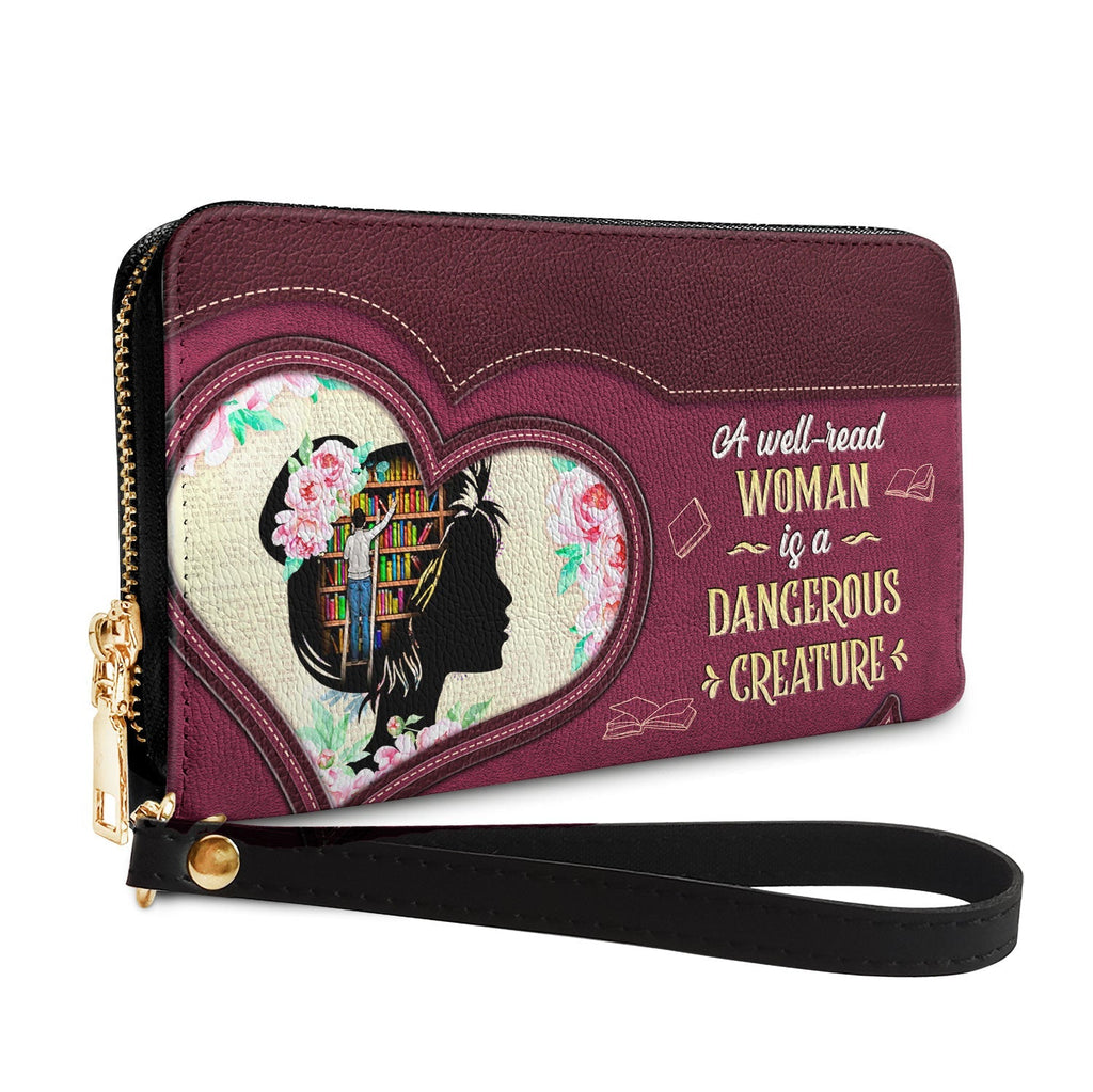 A Well Read Woman Is A Dangerous Creature HHRZ15090618LO Zip Around Leather Wallet