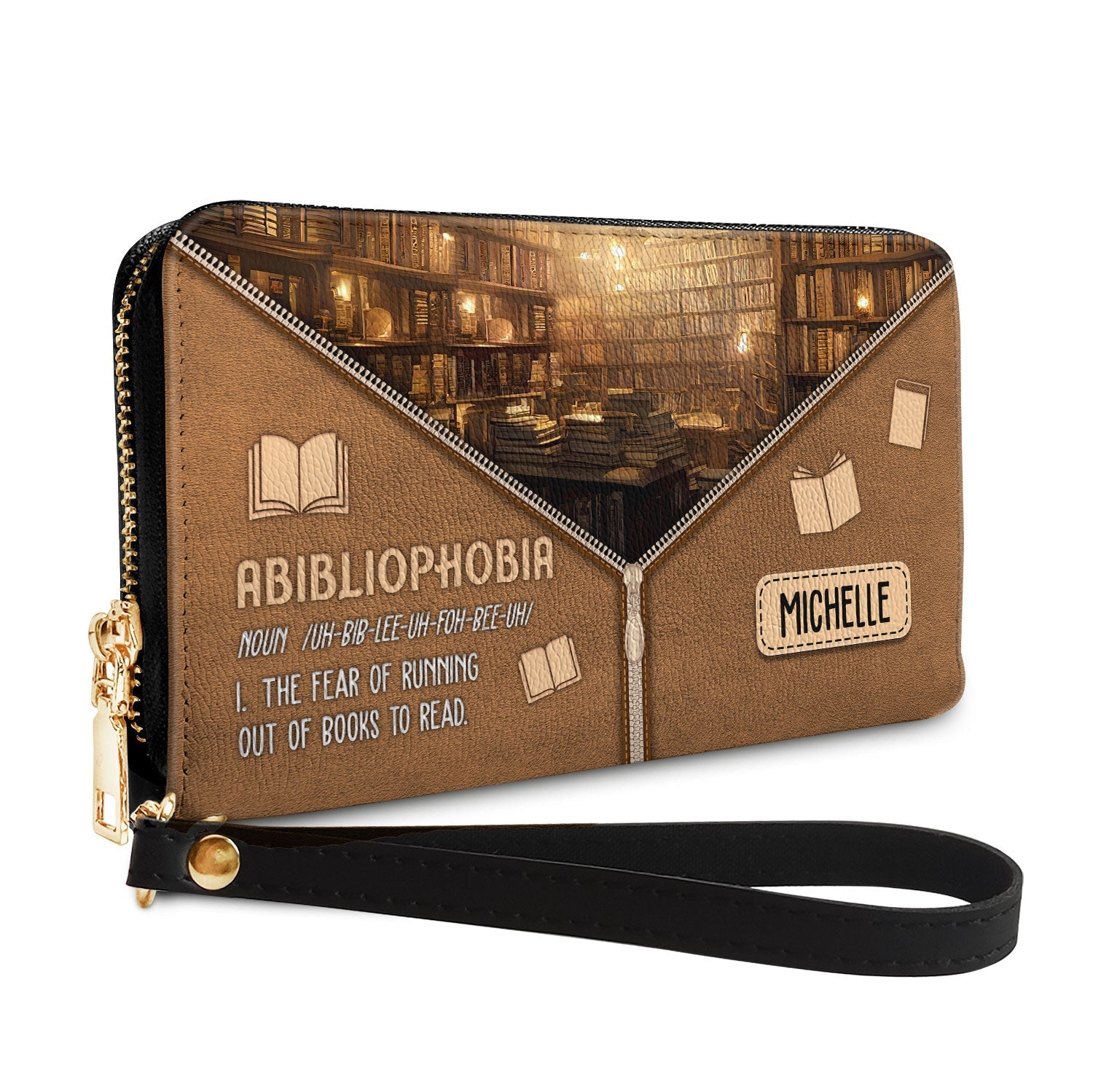 Abibliophobia Noun NNRZ02082687GR Zip Around Leather Wallet