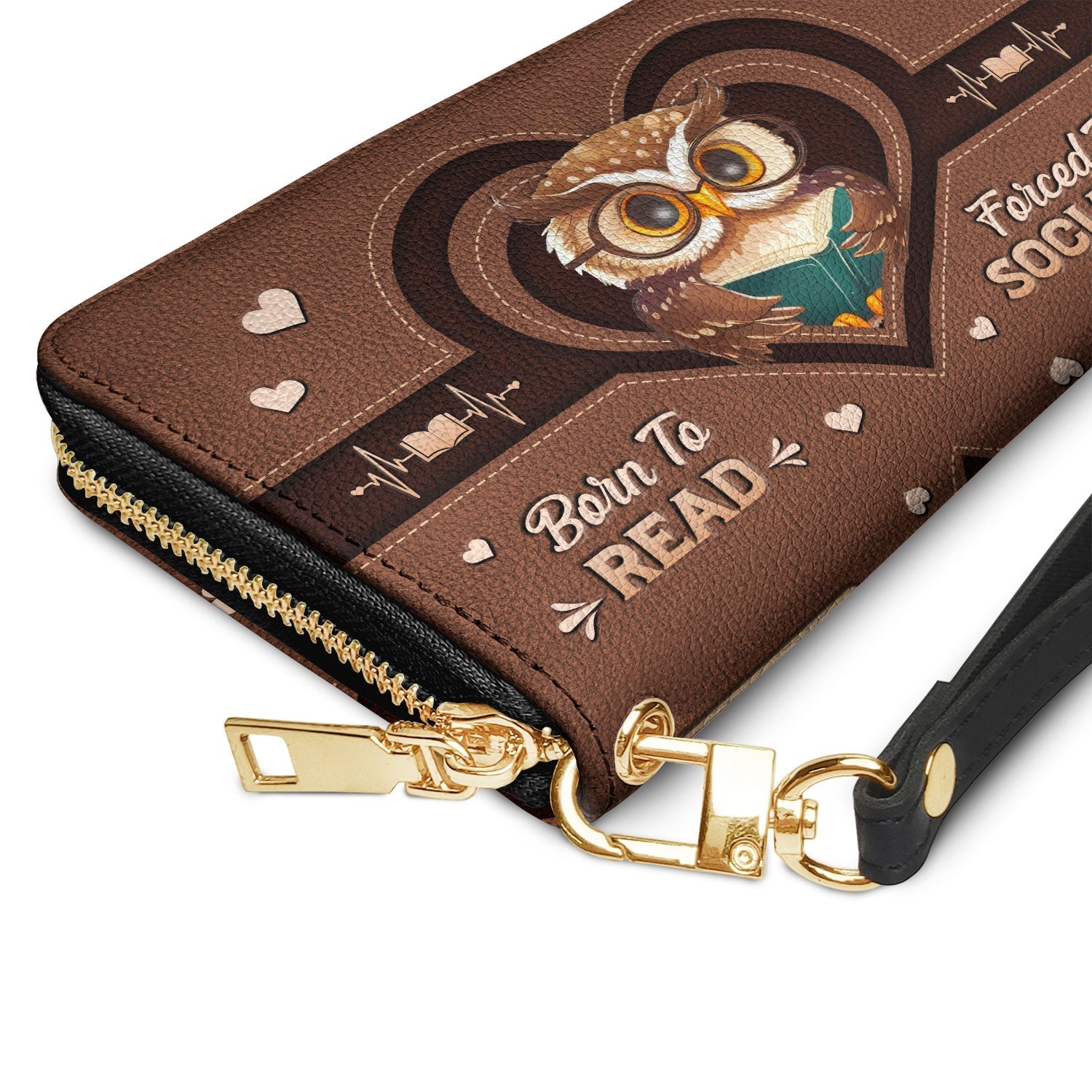 Born To Read Forced To Socialize HHRZ15090827TL Zip Around Leather Wallet