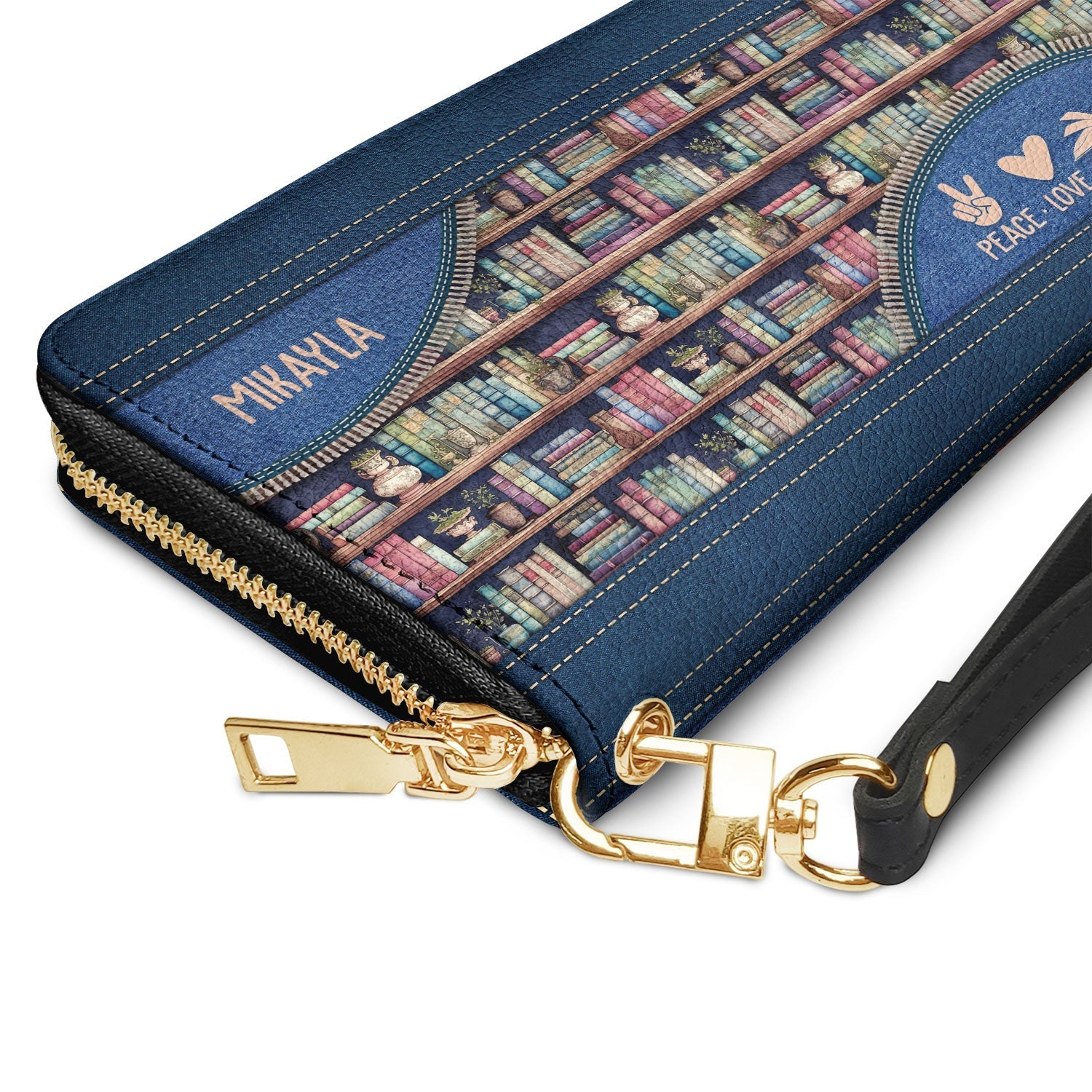 Peace Love Library HHRZ18090811NG Zip Around Leather Wallet