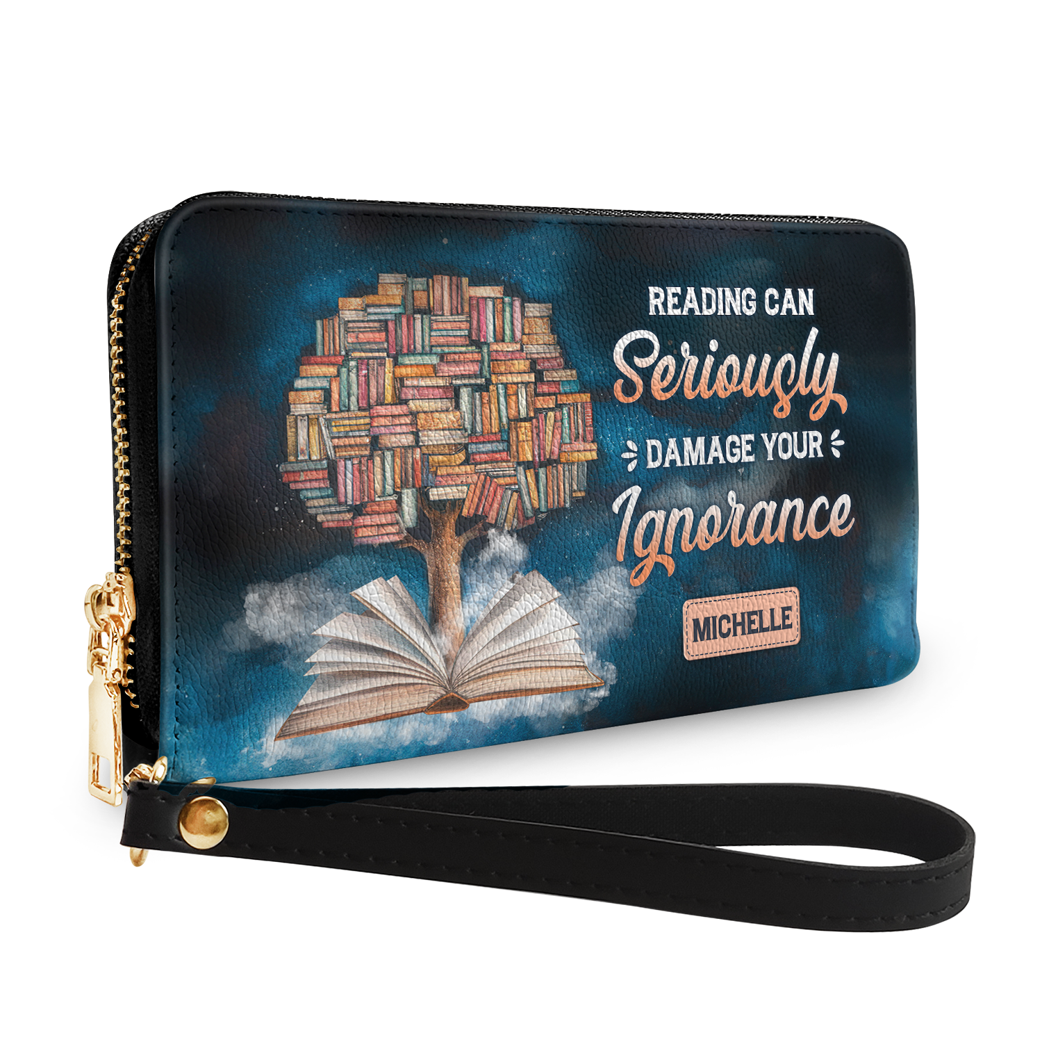 Reading Can Seriously Damage Your Ignorance HHRZ29103017IA Zip Around Leather Wallet