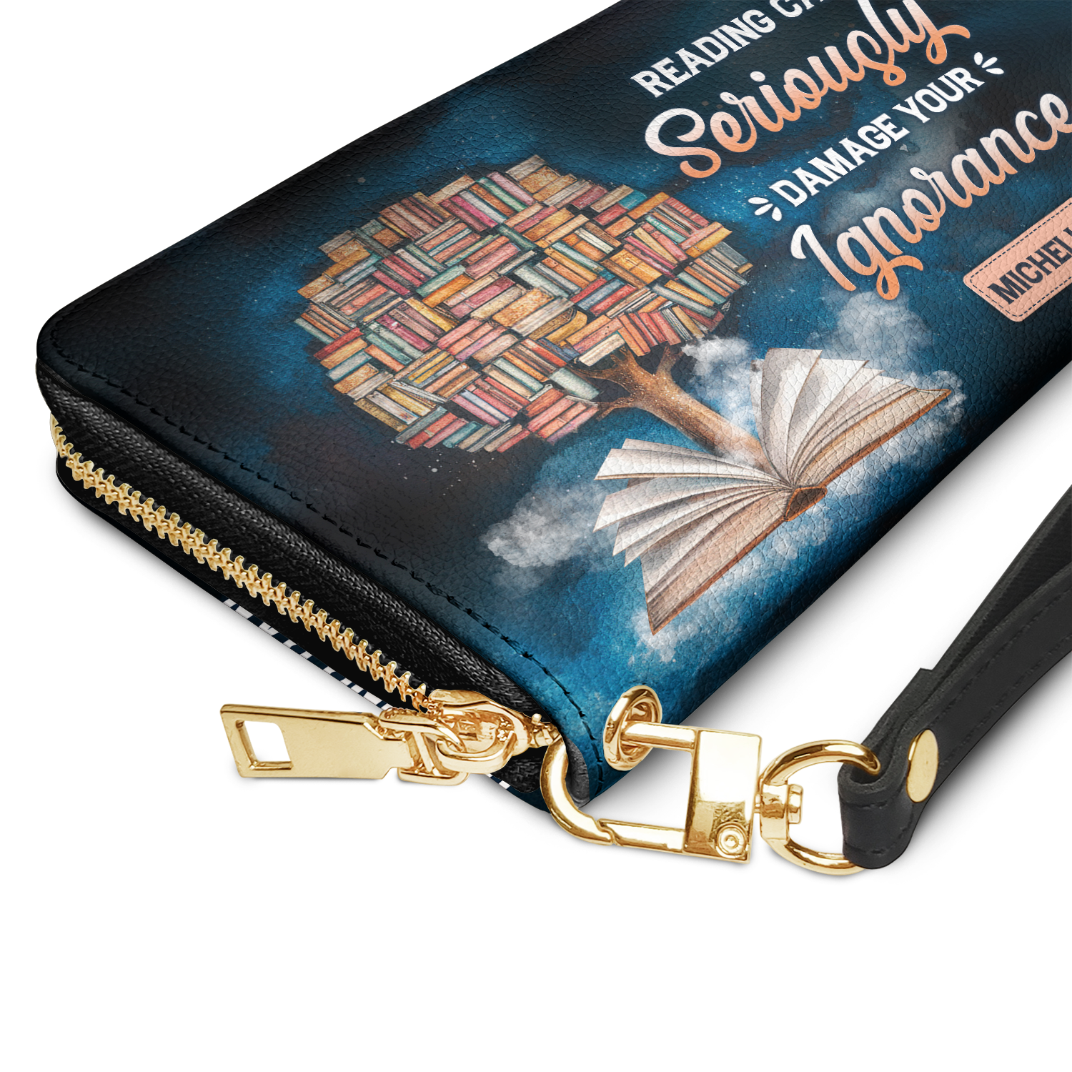 Reading Can Seriously Damage Your Ignorance HHRZ29103017IA Zip Around Leather Wallet