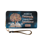Reading Can Seriously Damage Your Ignorance HHRZ29103017IA Zip Around Leather Wallet
