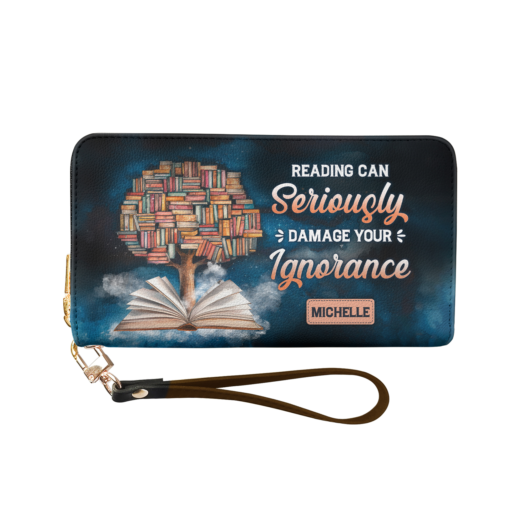 Reading Can Seriously Damage Your Ignorance HHRZ29103017IA Zip Around Leather Wallet