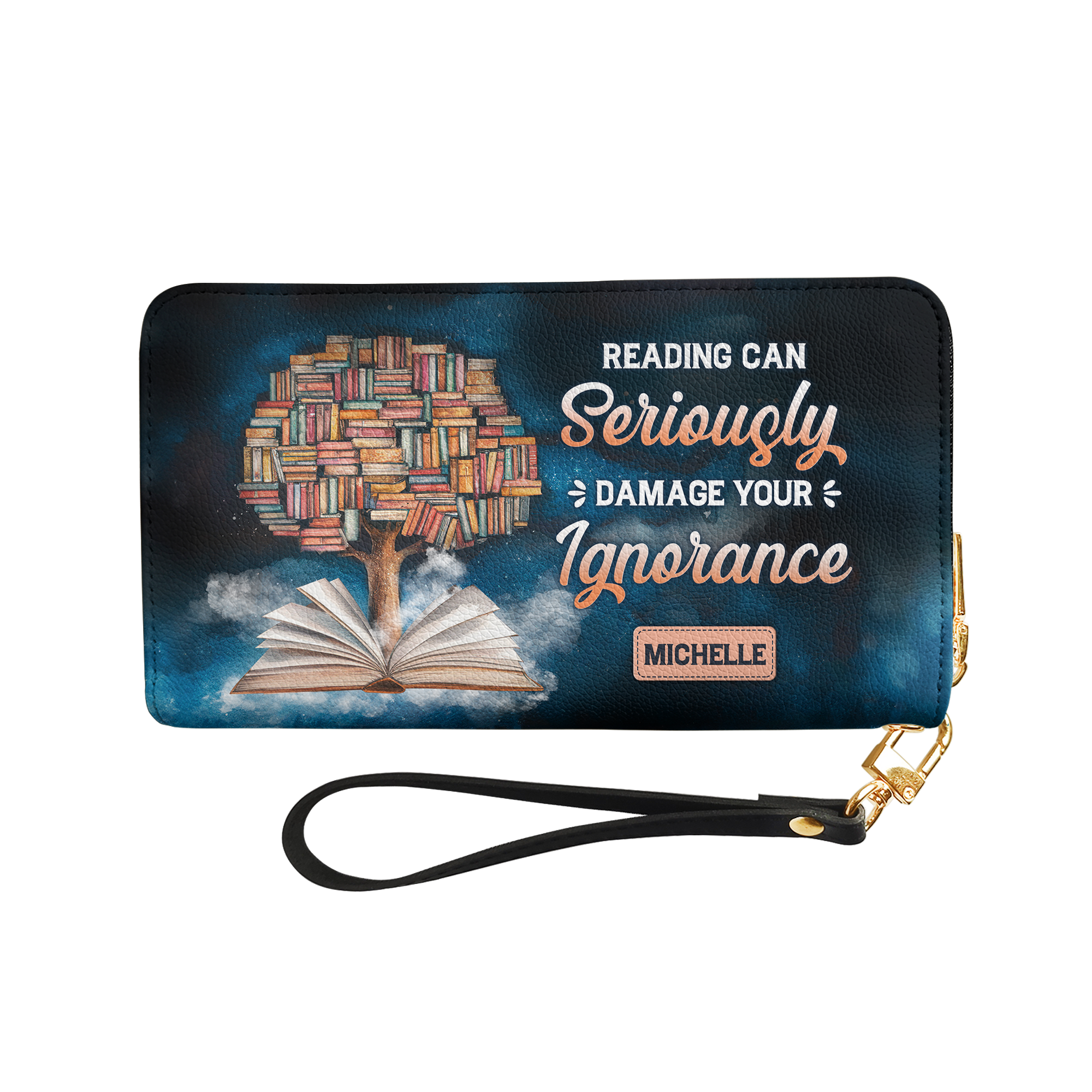 Reading Can Seriously Damage Your Ignorance HHRZ29103017IA Zip Around Leather Wallet