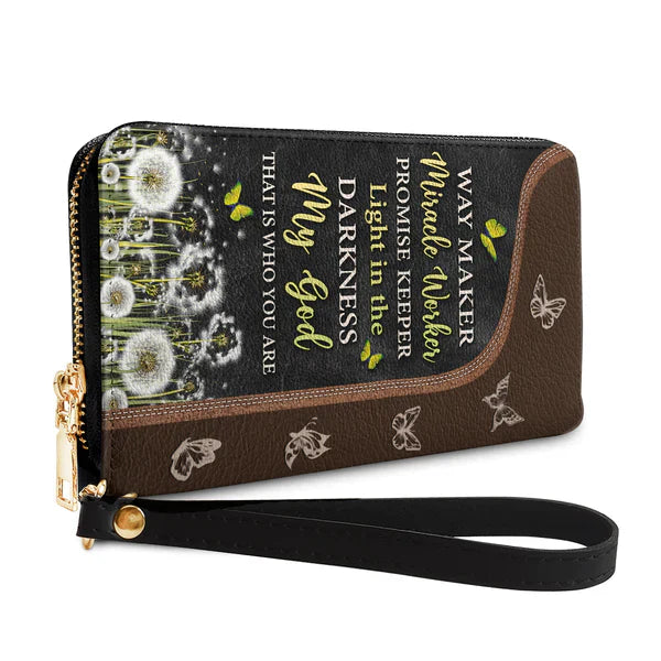 Christianartbag Clutch Purse, Way Maker Miracle Worker Dandelion Butterfly Clutch Purse For Women, Personalized Name, Christian Gifts For Women, CAB10050124.