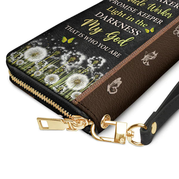 Christianartbag Clutch Purse, Way Maker Miracle Worker Dandelion Butterfly Clutch Purse For Women, Personalized Name, Christian Gifts For Women, CAB10050124.