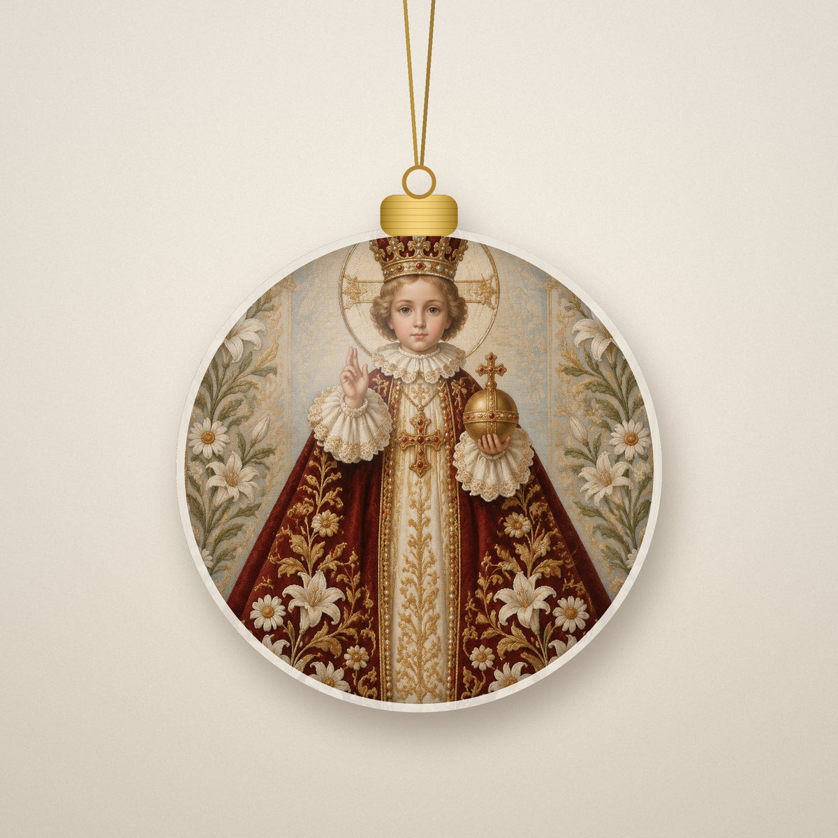 Infans Pragensis Ceramic Ornament - Catholic Christmas Ornament, front view