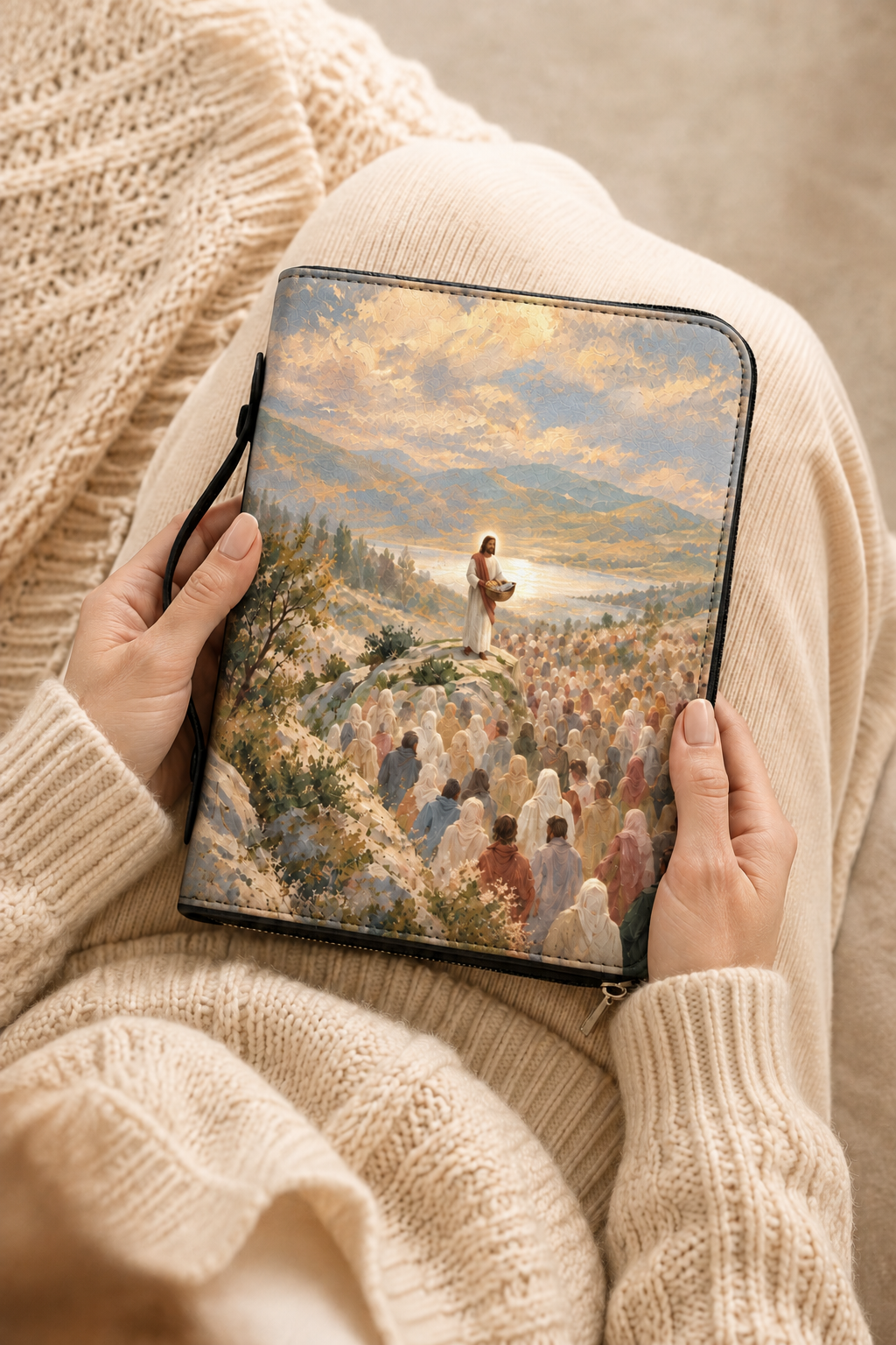 Jesus Feeds the Five Thousand Bible Cover - PU Leather Bible Cover, gift presentation