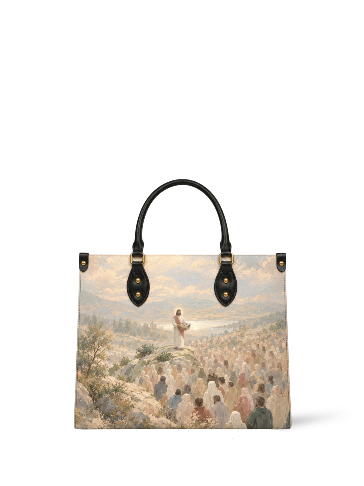 Jesus Feeds the Five Thousand PU Leather Handbag - Christian Handbag, front view