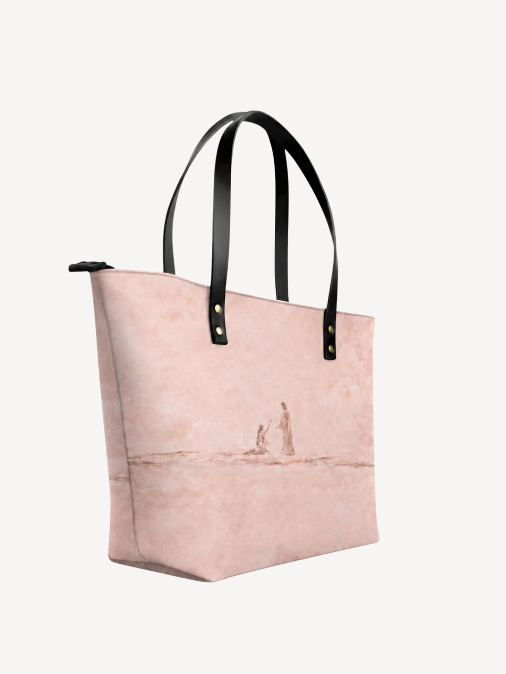 Jesus Heals the Bleeding Woman PU Leather Tote Bag - Christian Tote Bag, detail view