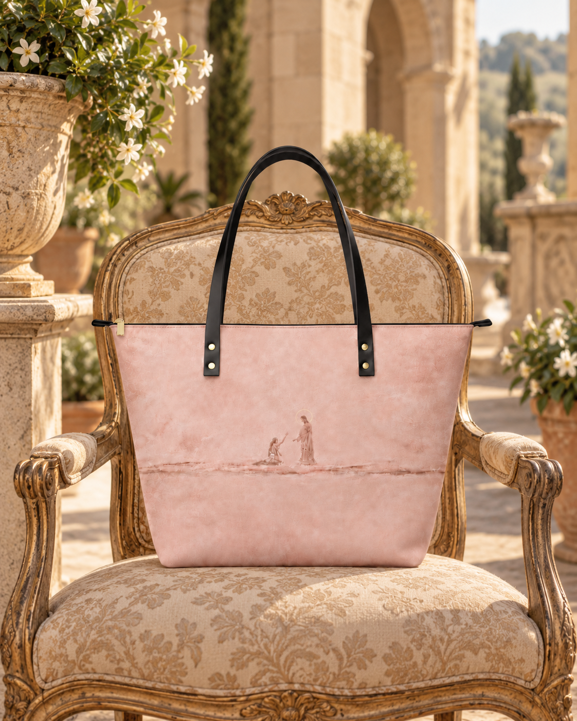 Jesus Heals the Bleeding Woman PU Leather Tote Bag - Christian Tote Bag, gift presentation