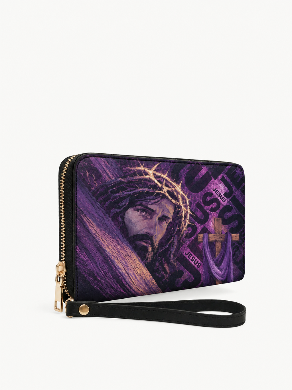 Jesus Redeeming Love PU Leather Wallet - Christian Wallet, close-up of the print
