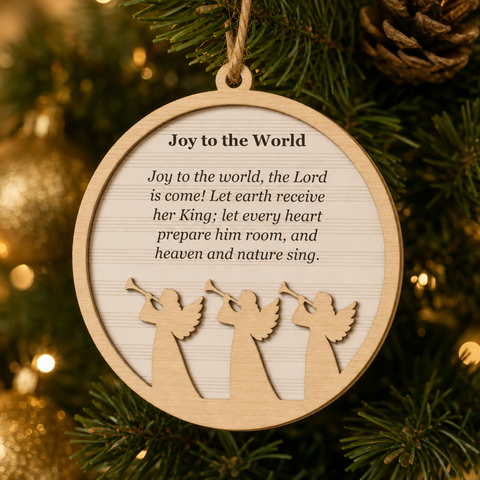Joy to the World 2-Layer Wooden Ornament - Wooden Christmas Ornament, front view