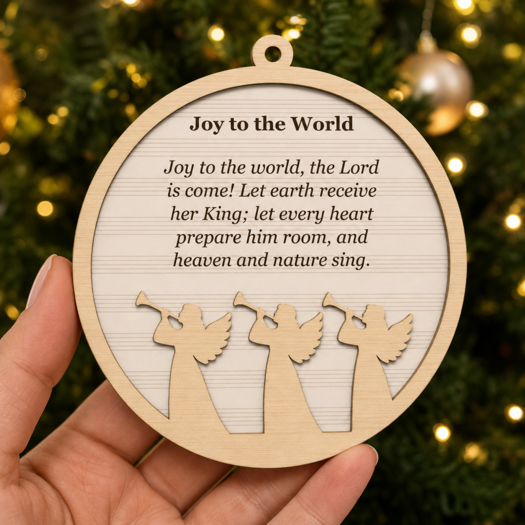 Joy to the World 2-Layer Wooden Ornament - Wooden Christmas Ornament, detail view