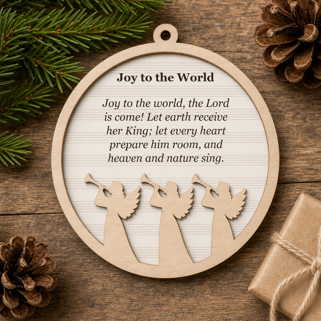 Joy to the World 2-Layer Wooden Ornament - Wooden Christmas Ornament, styled in the home