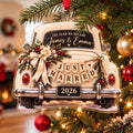 Just Married Wedding Car Christmas Acrylic Ornament - Acrylic Christmas Ornament, front view