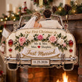 Just Married Wedding Car Floral Acrylic Ornament - Acrylic Christmas Ornament, front view