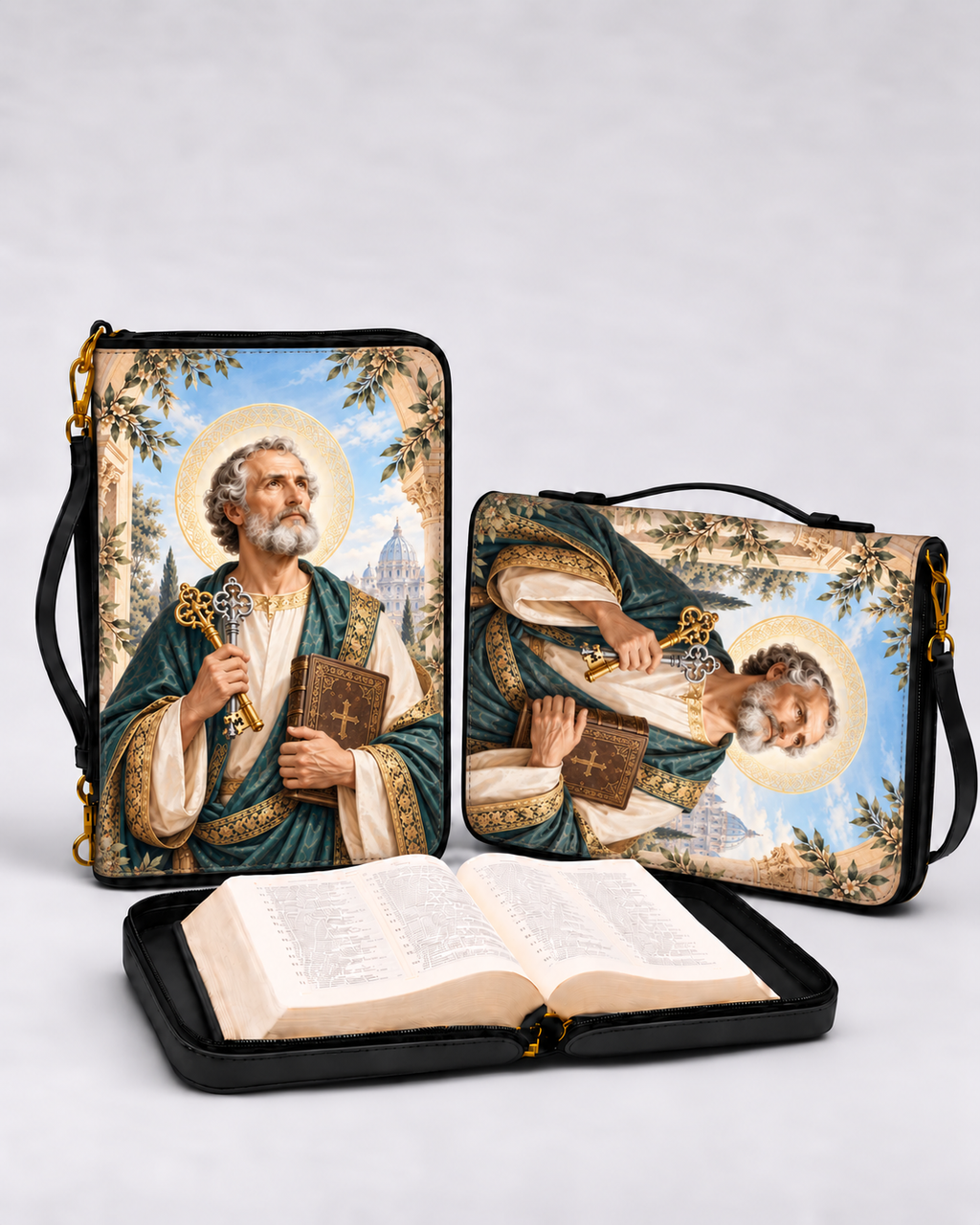 Keeper of Heavens Keys Bible Cover - PU Leather Bible Cover, detail view