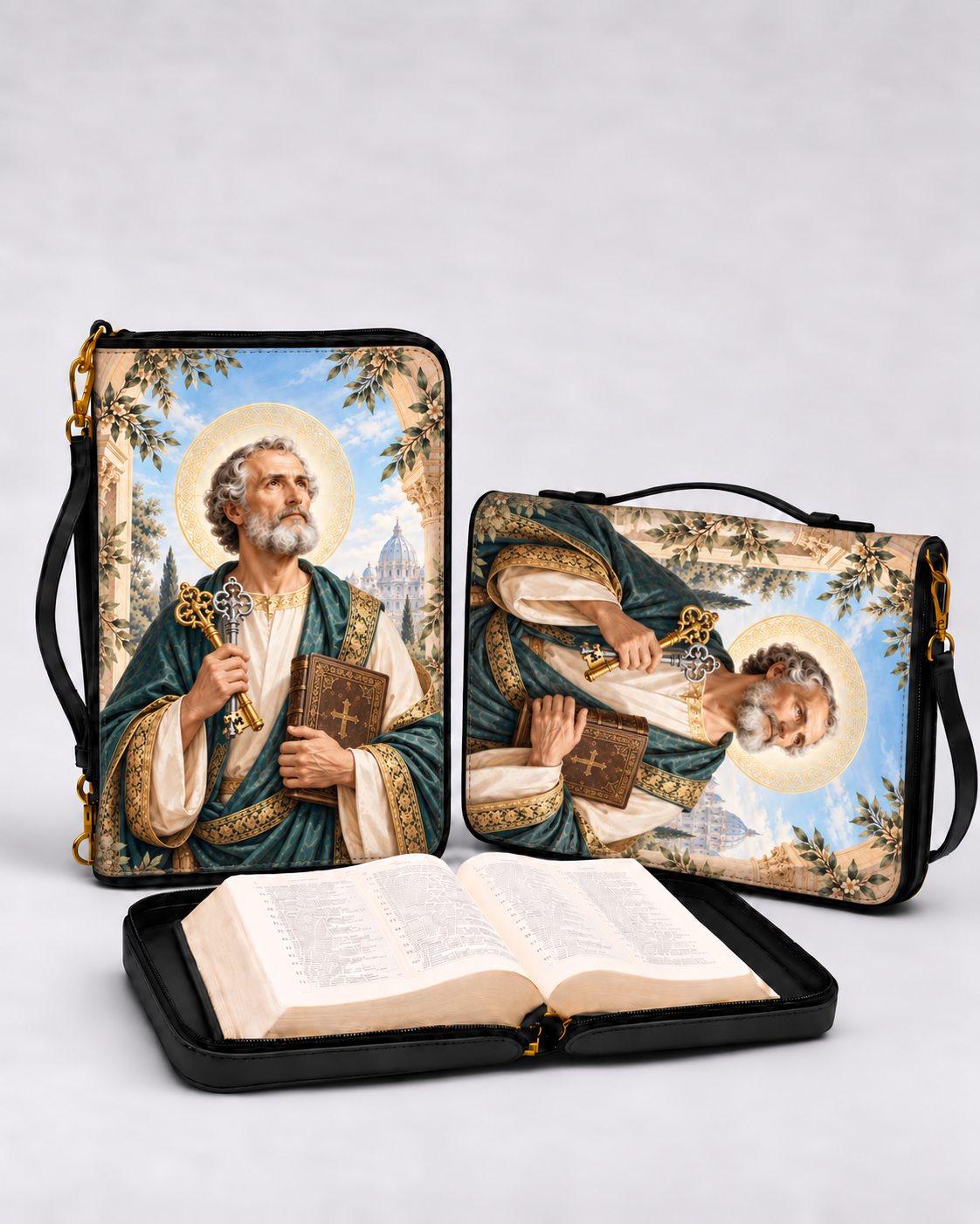 Keeper of Heavens Keys Bible Cover - PU Leather Bible Cover, detail view