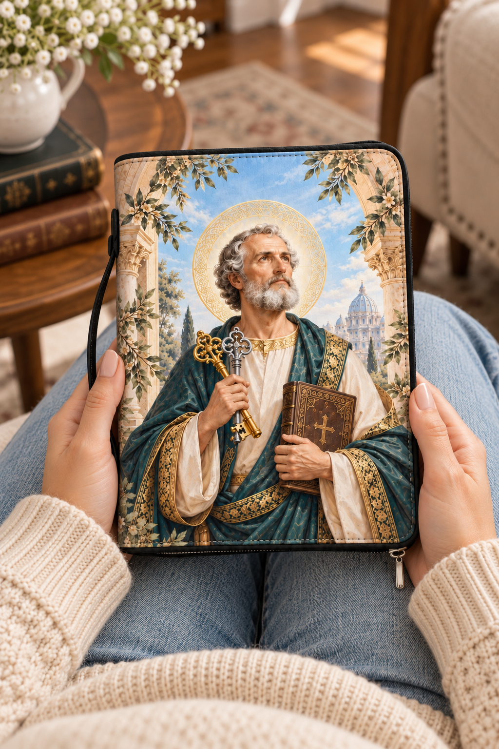 Keeper of Heavens Keys Bible Cover - PU Leather Bible Cover, hanging display