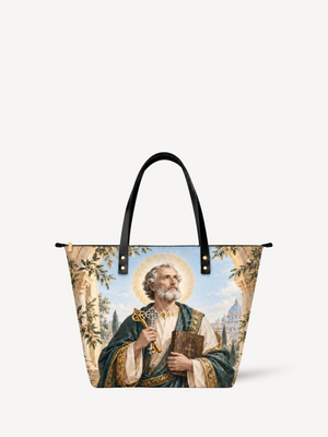 Keeper of Heaven’s Keys PU Leather Tote Bag - Bible Bag Tote, front view