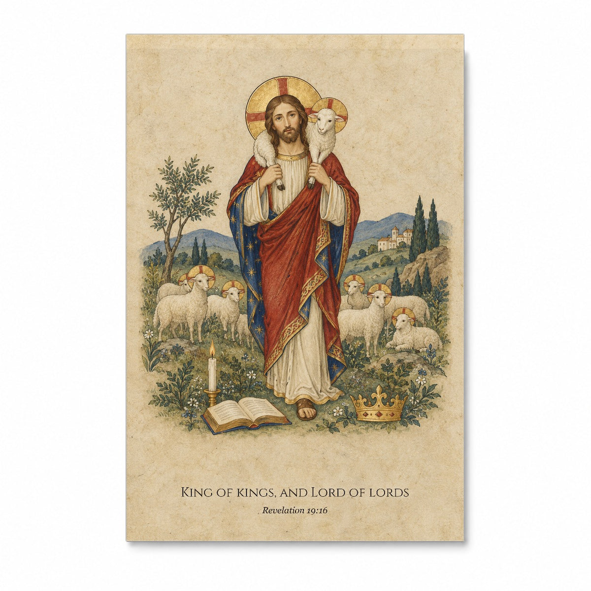 King of Kings in Illuminated Canvas Wall Art - Catholic Wall Art, front view
