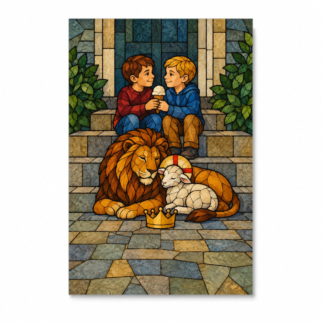King of Kings in Stained Glass Canvas Wall Art - Catholic Wall Art, front view