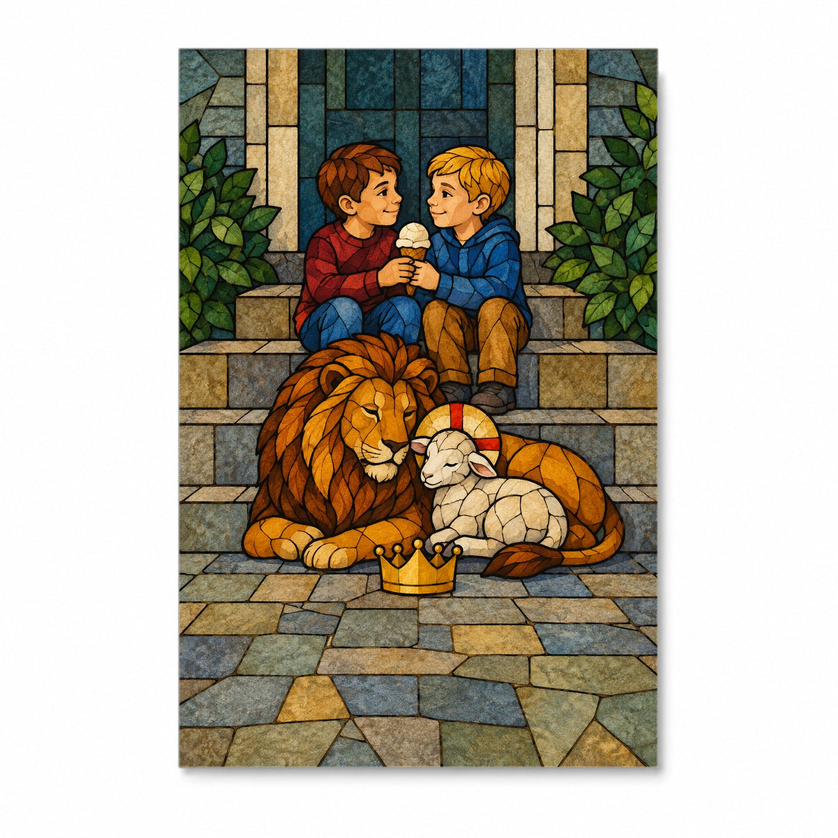 King of Kings in Stained Glass Canvas Wall Art - Catholic Wall Art, front view