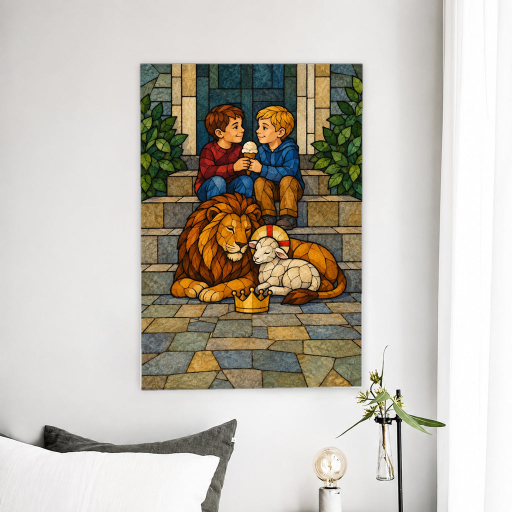 King of Kings in Stained Glass Canvas Wall Art - Catholic Wall Art, detail view