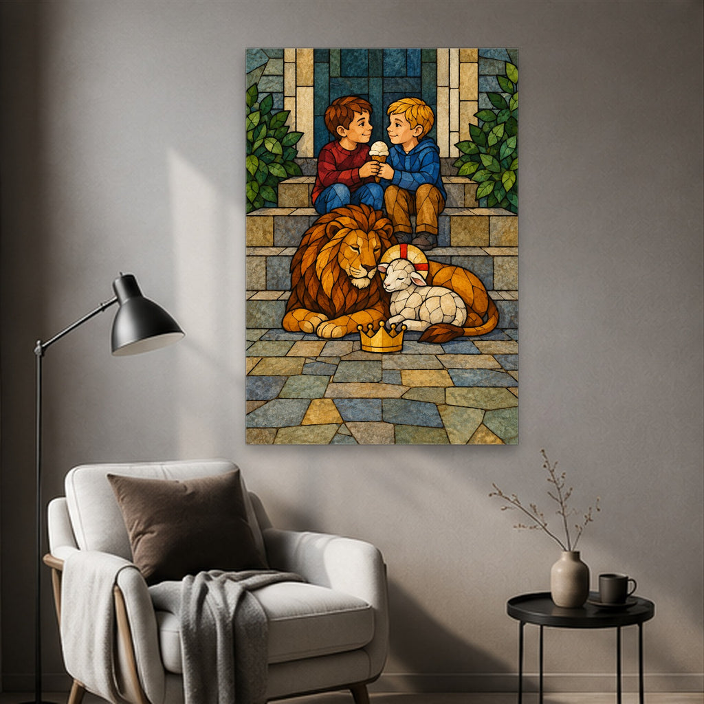 King of Kings in Stained Glass Canvas Wall Art - Catholic Wall Art, styled in the home