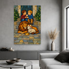 King of Kings in Stained Glass Canvas Wall Art - Catholic Wall Art, hanging display