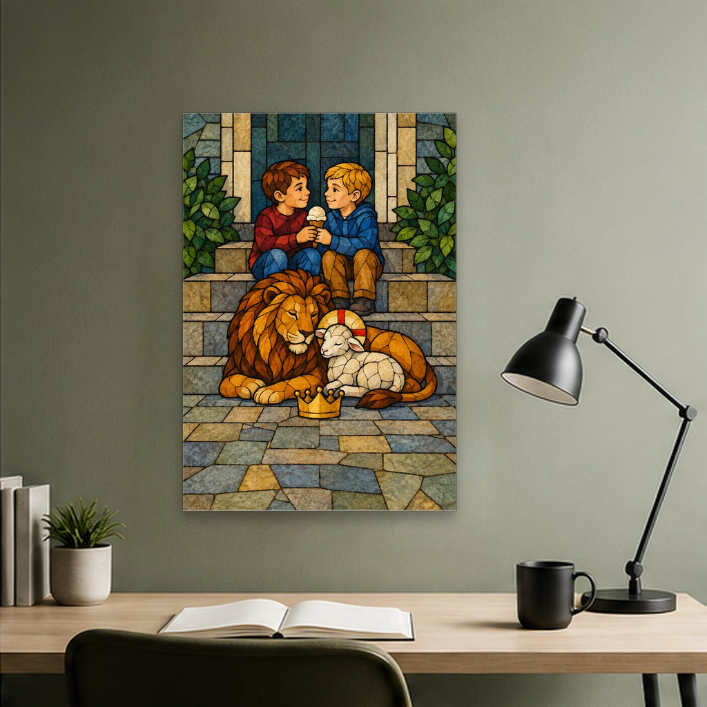 King of Kings in Stained Glass Canvas Wall Art - Catholic Wall Art, close-up of the print