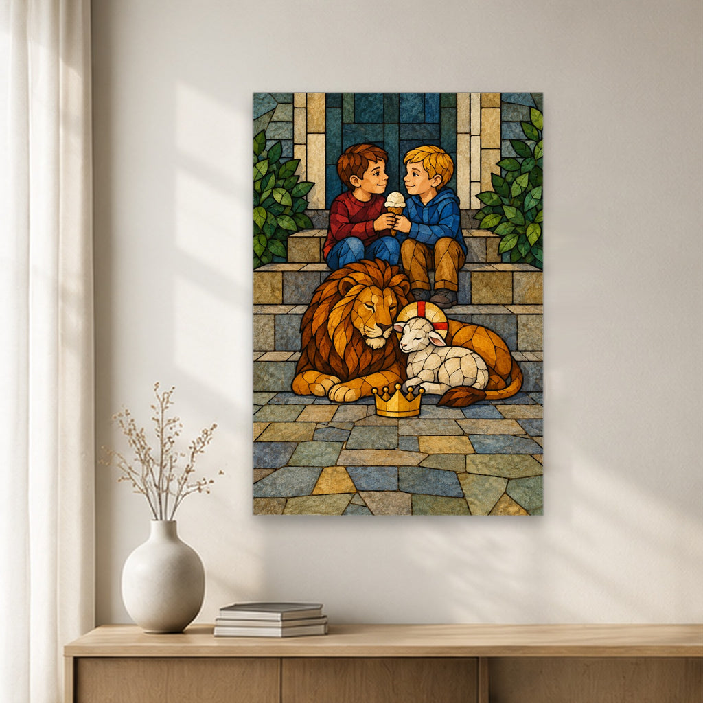 King of Kings in Stained Glass Canvas Wall Art - Catholic Wall Art, gift presentation