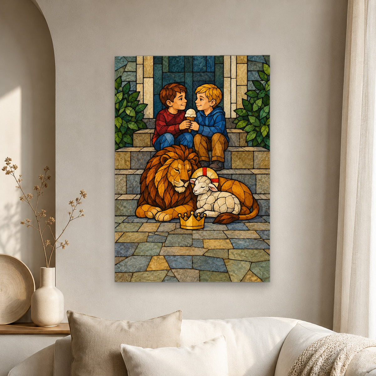 King of Kings in Stained Glass Canvas Wall Art - Catholic Wall Art, scale reference