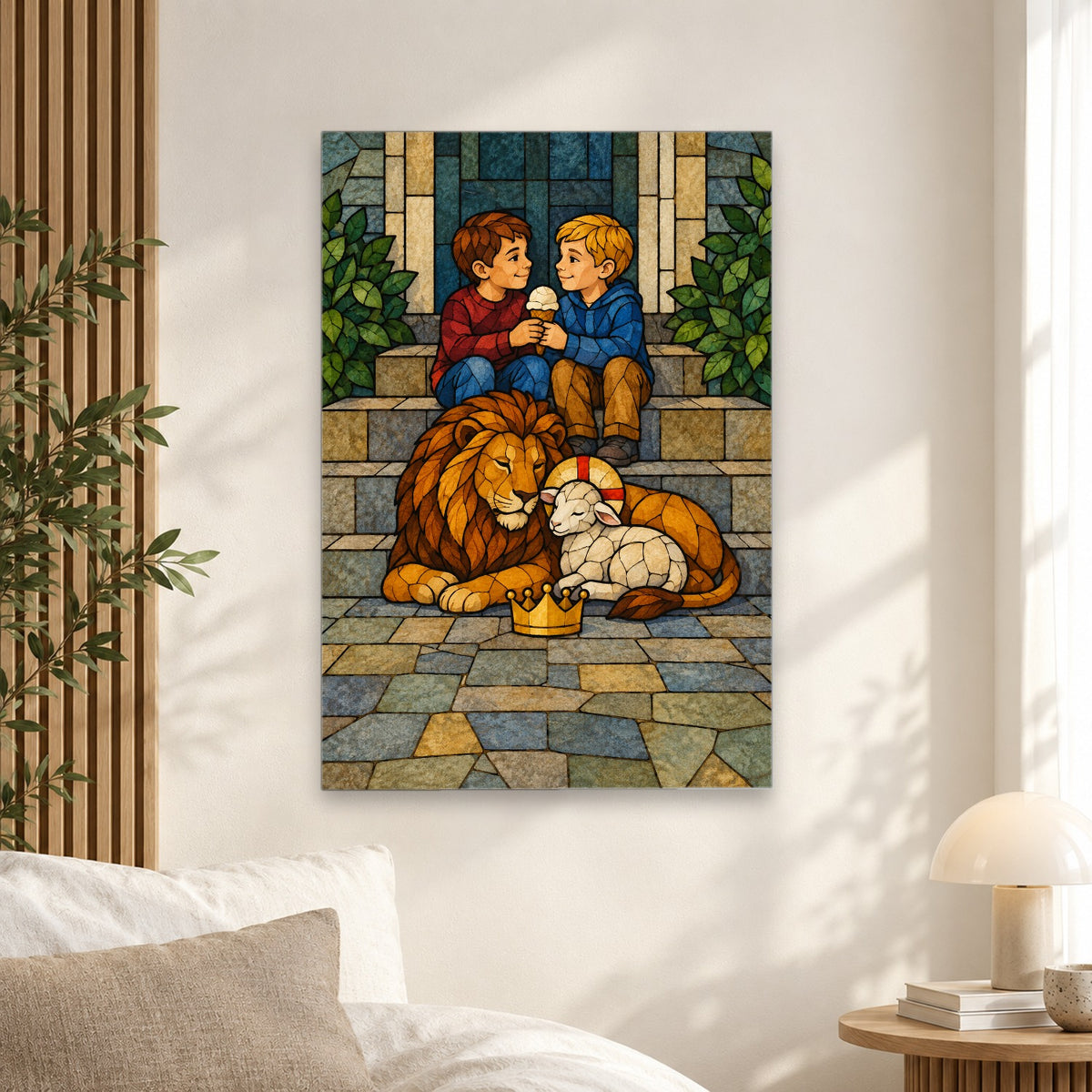 King of Kings in Stained Glass Canvas Wall Art - Catholic Wall Art, alternate angle