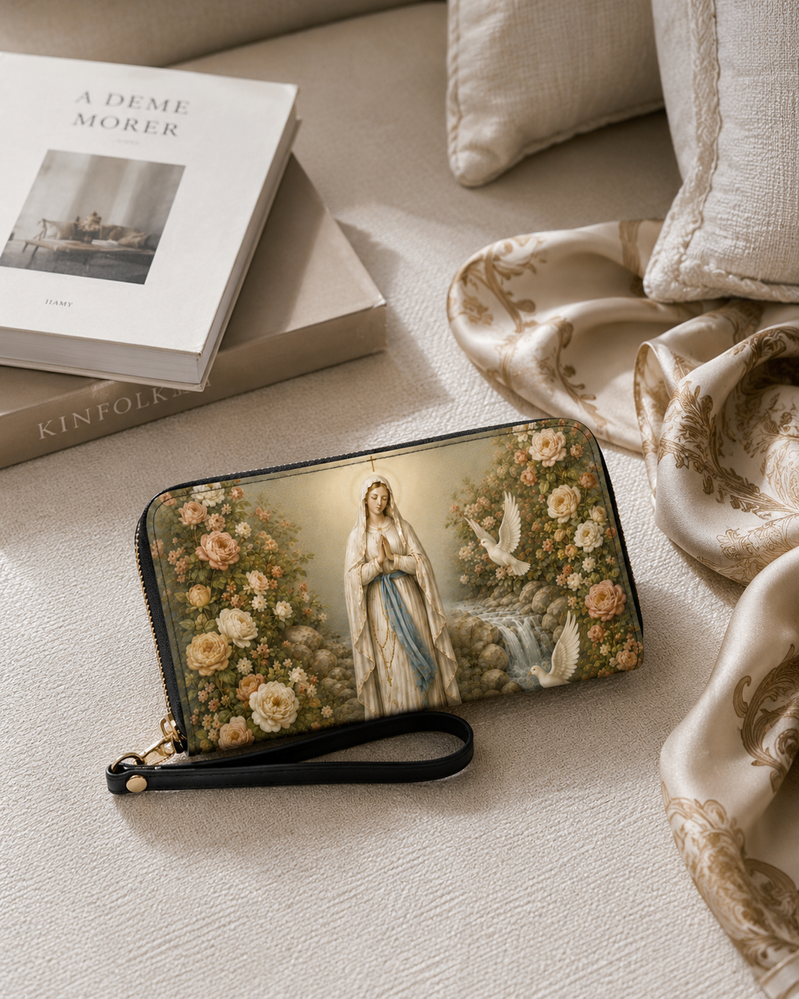 "Lady of Lourdes" Leather Wallet - Catholic Leather Wallet, View 6