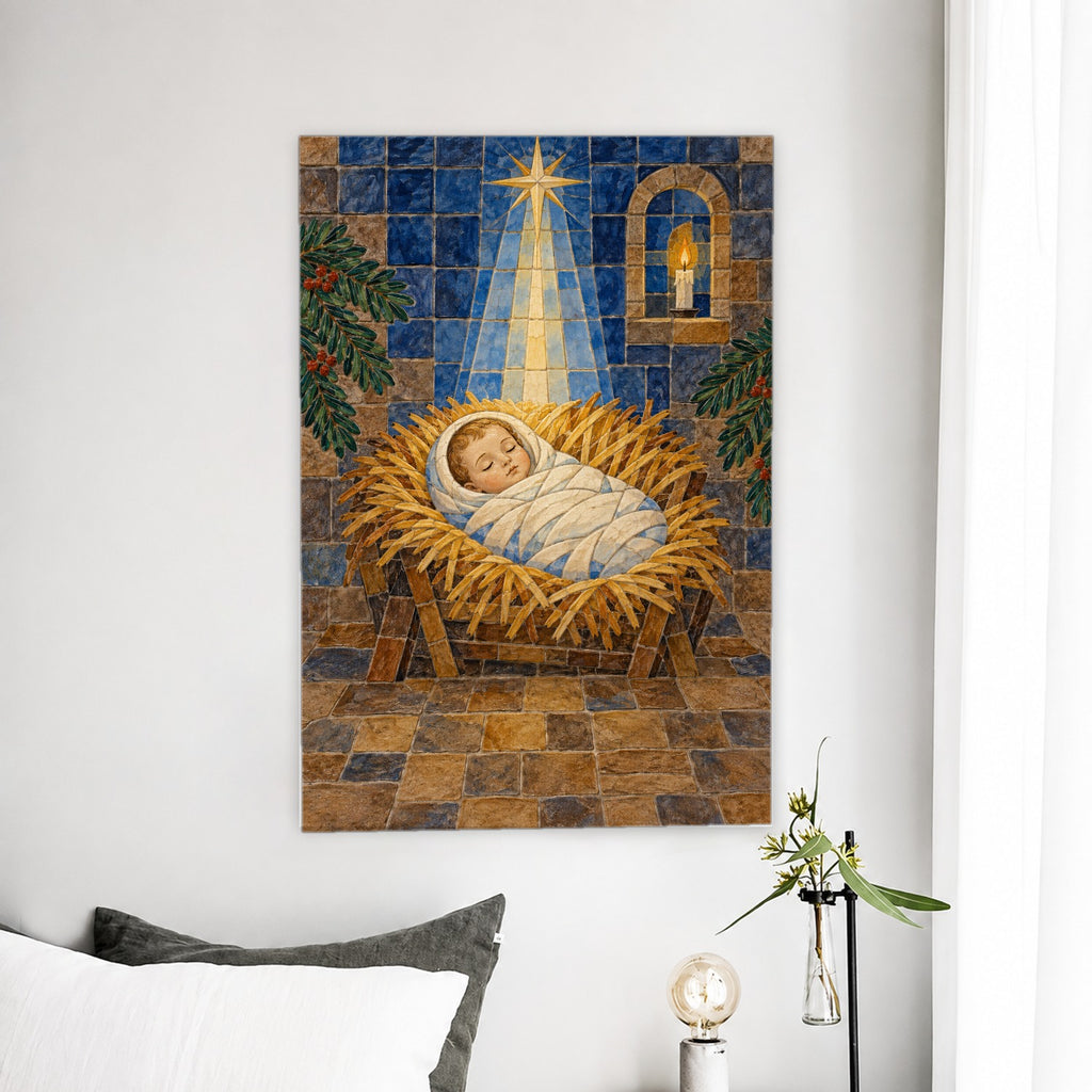 Laid in a Manger Canvas Wall Art - Catholic Wall Art, detail view