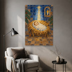Laid in a Manger Canvas Wall Art - Catholic Wall Art, styled in the home