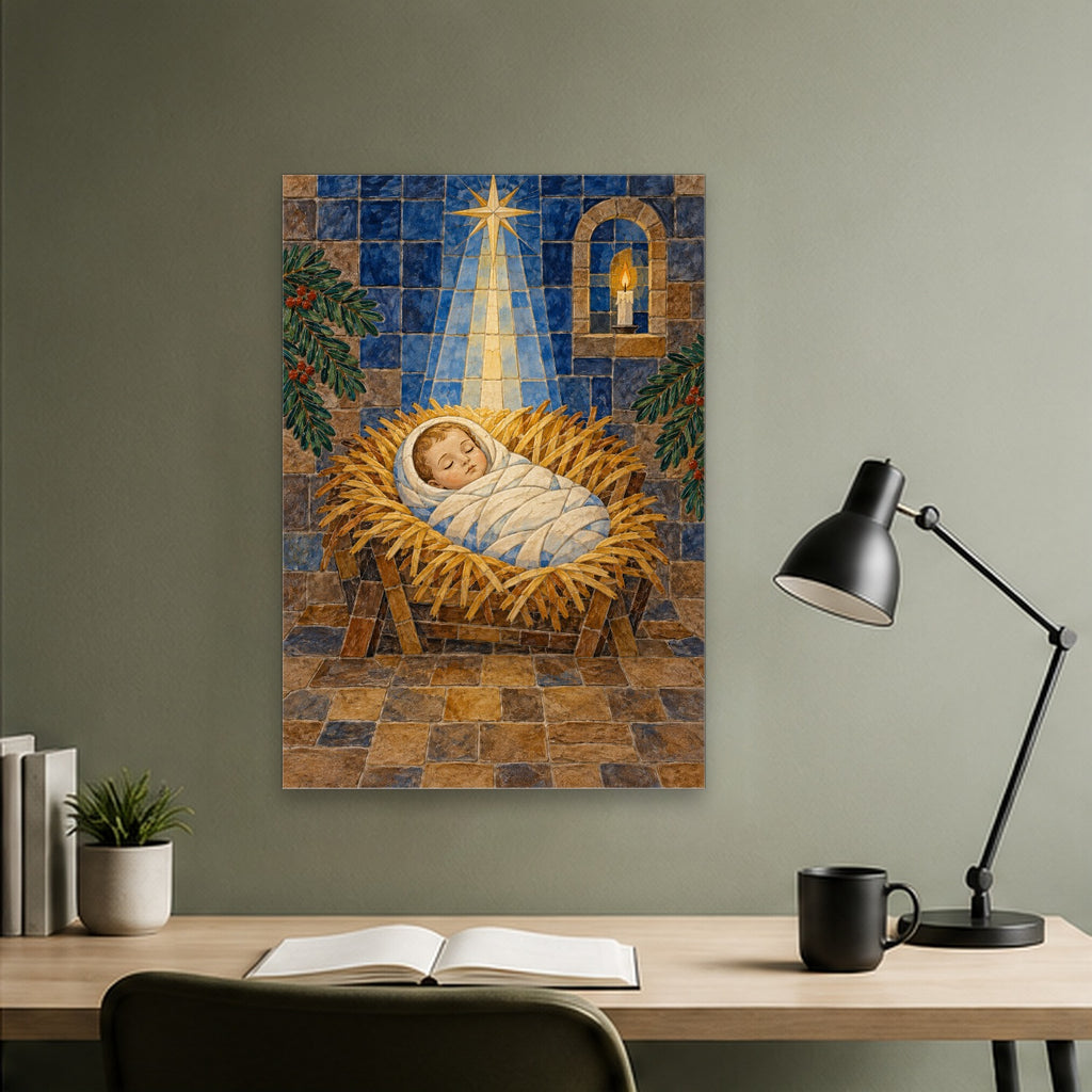 Laid in a Manger Canvas Wall Art - Catholic Wall Art, close-up of the print