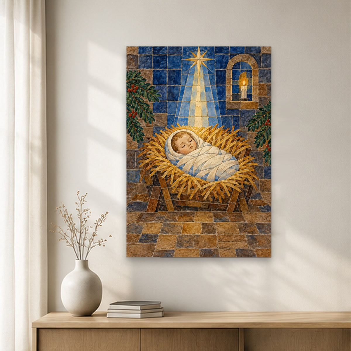 Laid in a Manger Canvas Wall Art - Catholic Wall Art, gift presentation
