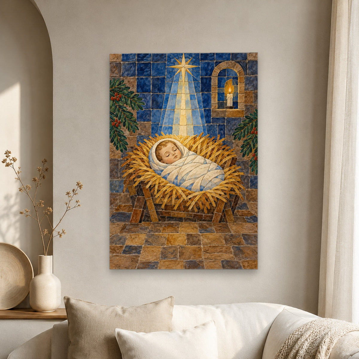 Laid in a Manger Canvas Wall Art - Catholic Wall Art, scale reference