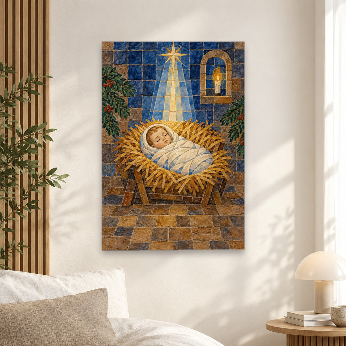 Laid in a Manger Canvas Wall Art - Catholic Wall Art, alternate angle