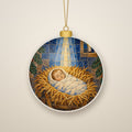 Laid in a Manger Ceramic Ornament - Catholic Christmas Ornament, front view