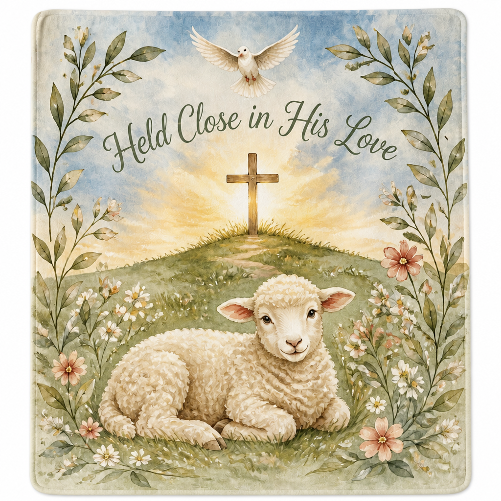 Lamb Beneath The Cross Fleece Blanket - Christian Blanket, detail view