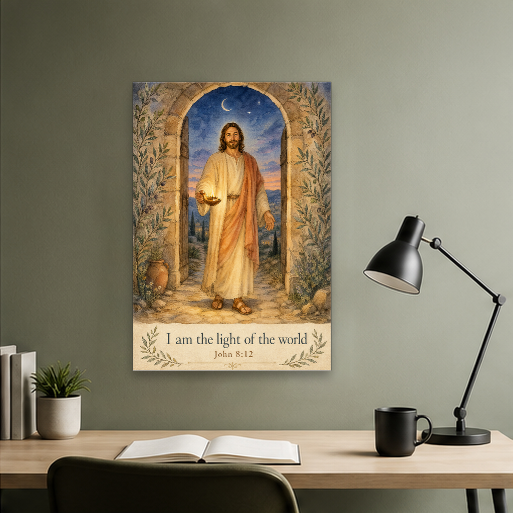 Lamp at the Doorway Canvas Wall Art - Christian Wall Art, hanging display