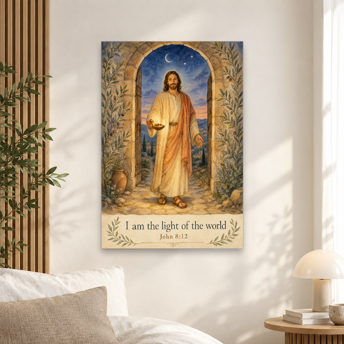 Lamp at the Doorway Canvas Wall Art - Christian Wall Art, scale reference