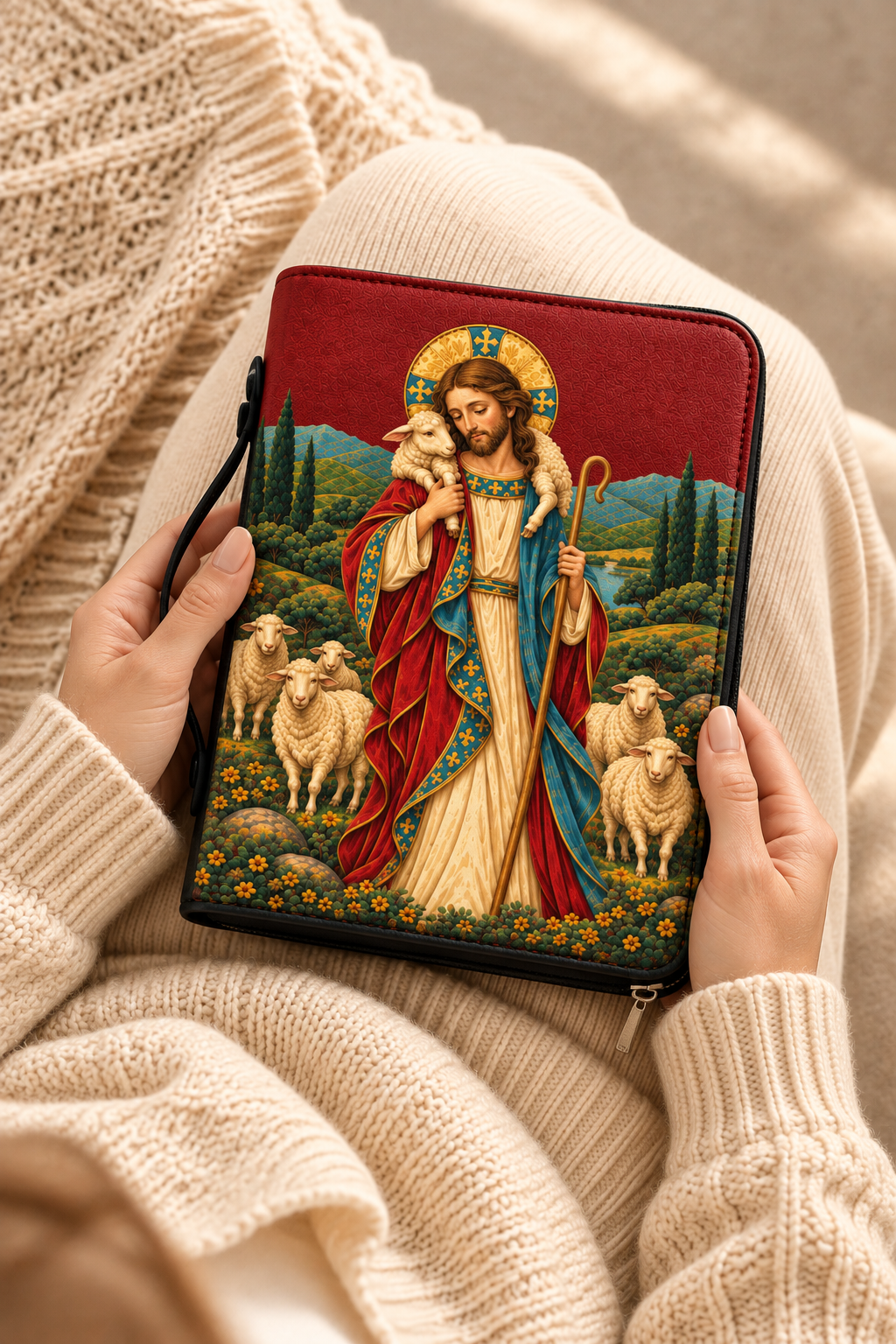 Lamp of Grace Bible Cover - Leather Bible Cover, hanging display