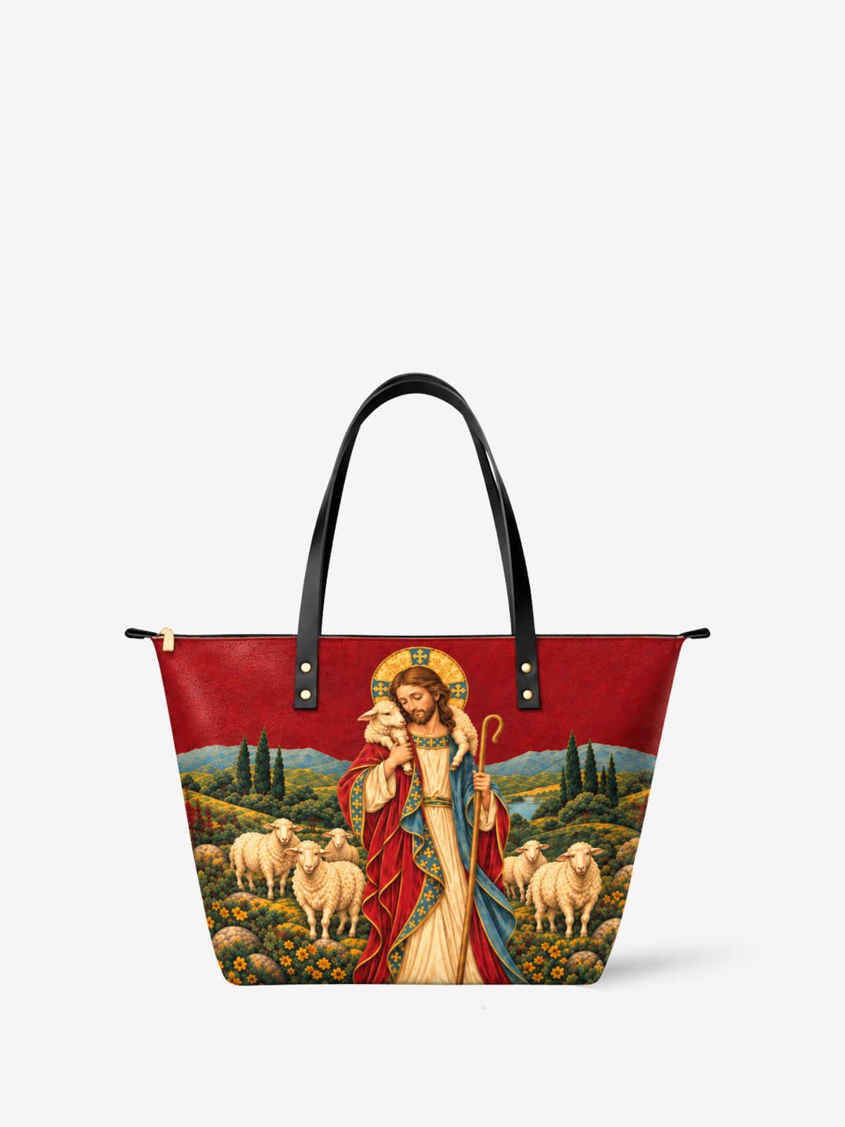 Lamp of Grace Leather Tote Bag - Christian Tote Bag, front view