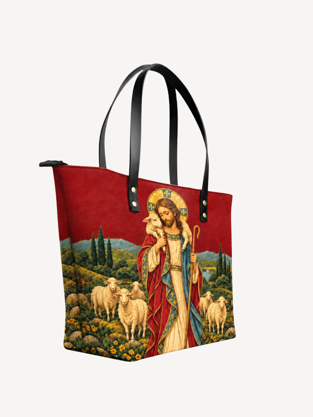 Lamp of Grace Leather Tote Bag - Christian Tote Bag, detail view